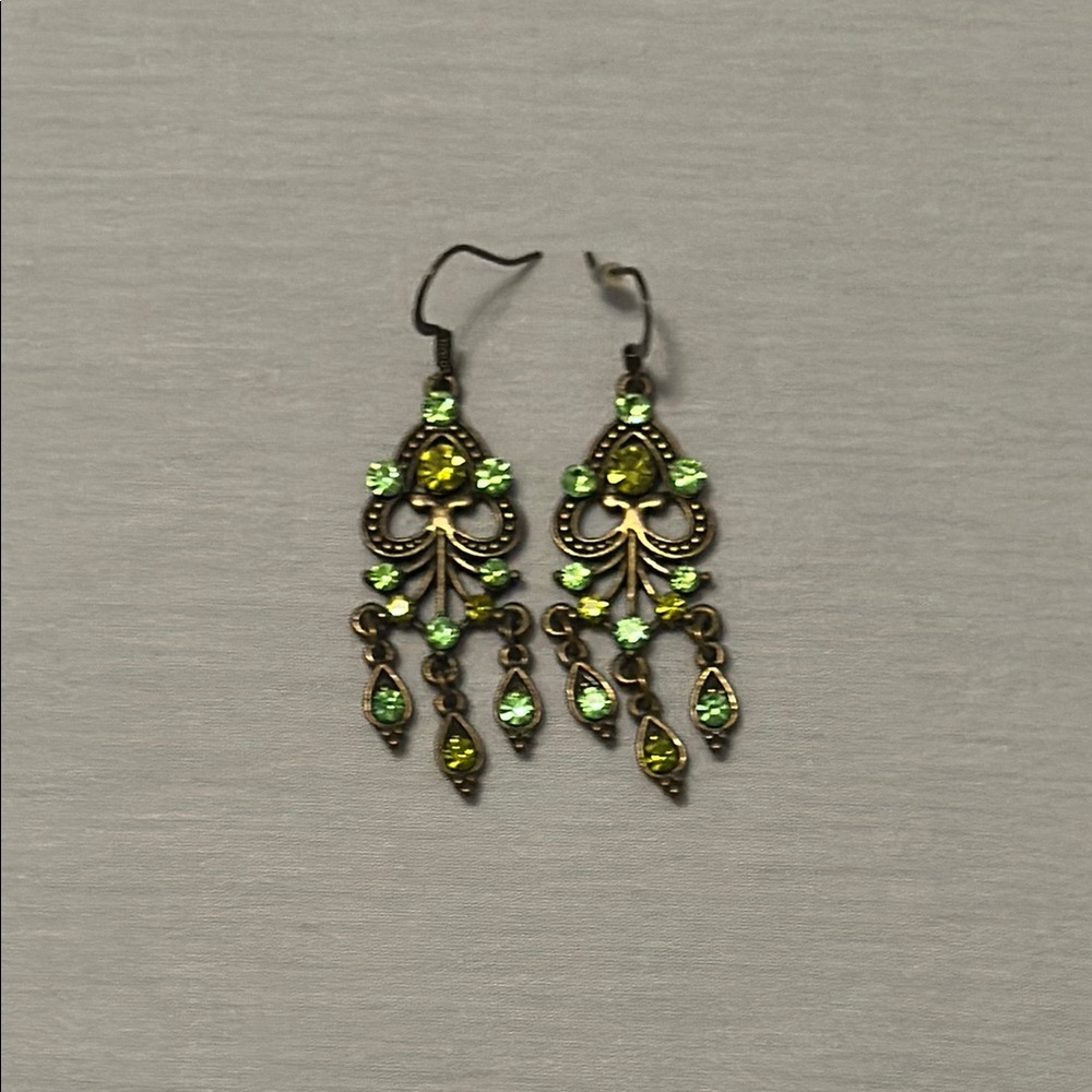 Elegant Green and Gold Chandelier Earrings